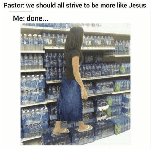 girl walking on water bottles like jesus funny meme